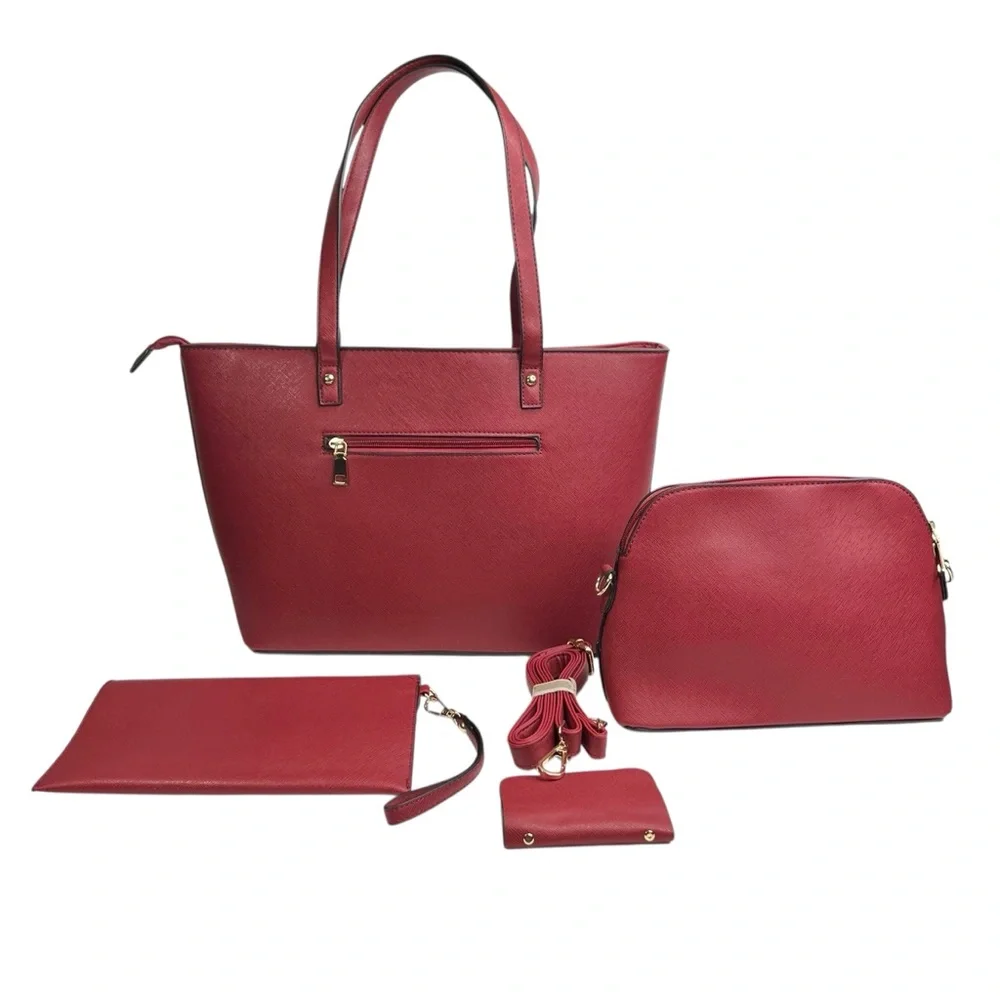 NWOT Elim & Paul Red Faux Leather 4 Piece Purse Bag Set - Picture 4 of 16